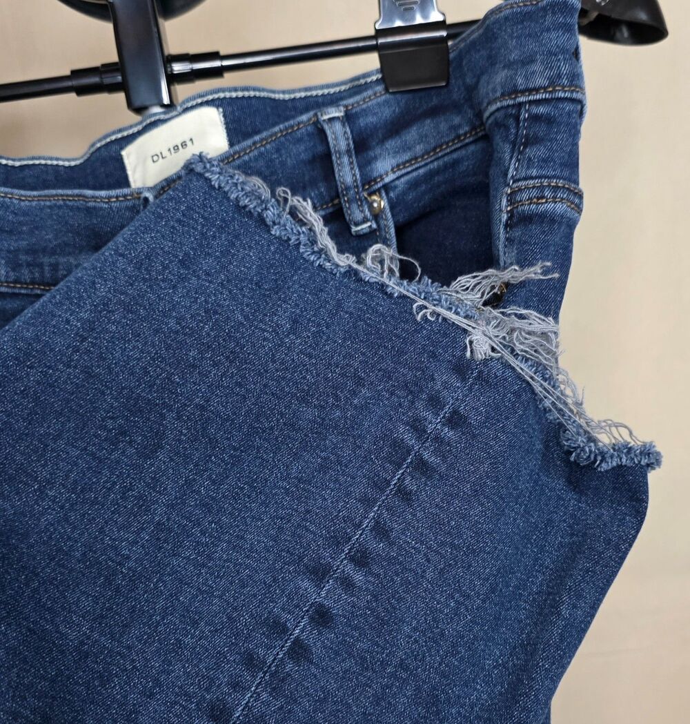 DL1961 Bridget Boot Jeans | Size 33 | High Rise Dark Wash Raw Hem | 34.75 Inseam - Picture 6 of 16